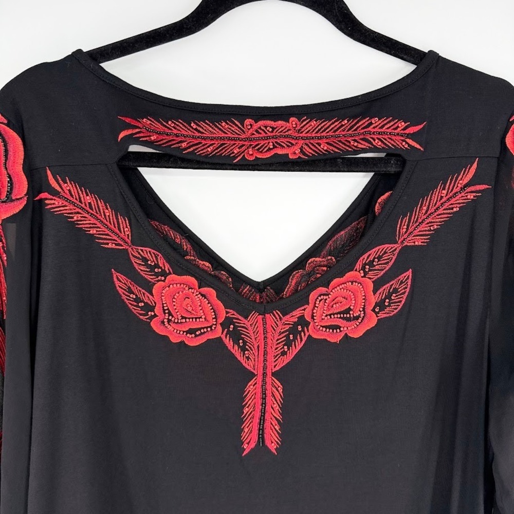 Vintage Collection Beaded Embroidered Tunic Top Womens XL Black Red Western Goth - Picture 8 of 9